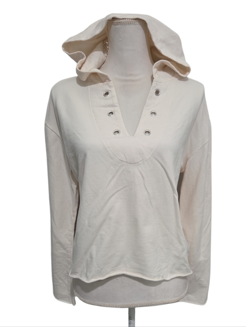 Polly & Esther Women's Cream Hooded Pullover Top Size Medium